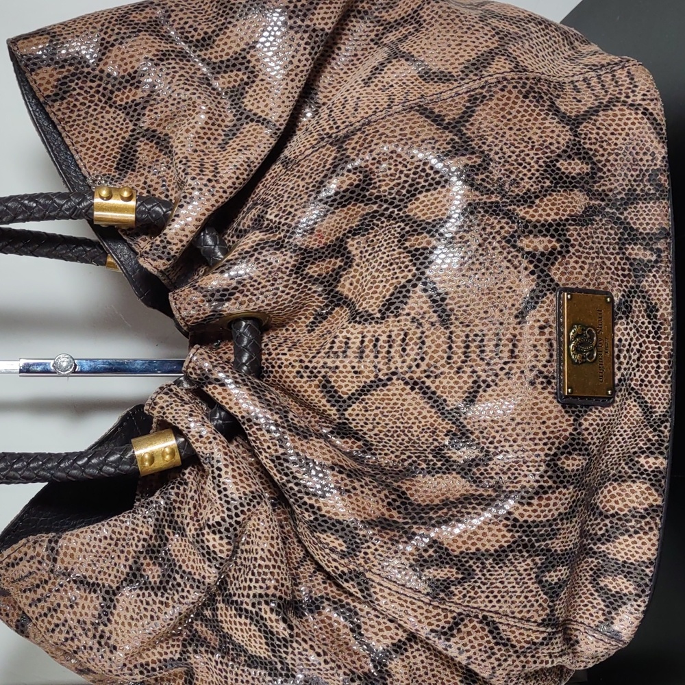 Sharif Snake Embossed Suede/Leather Gathered Tote… - image 2